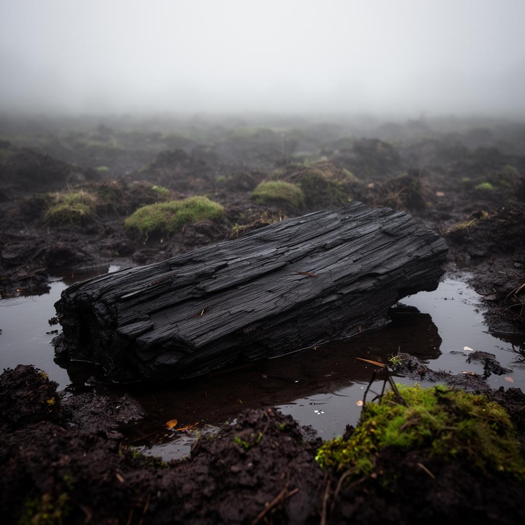 Bille de chêne de tourbière dans la tourbe irlandaise
